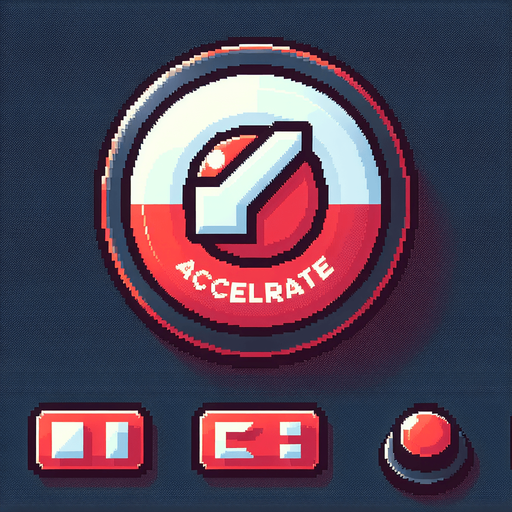 "Pixel art style accelerate button icon, 64x64 size, glowing red or white, with an upward arrow or speed meter symbol, circular or rounded rectangle, designed for mobile racing game UI, clean and minimal arcade look". button shoudld be straight up and accelerate text hd images
Single Game Texture.  In-Game asset.  2d.  Blank background.  High contrast.  No shadows