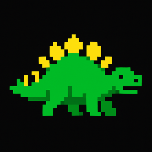 Make it 8 bit style dinosaur stegosaurus  cartoon character.
In-Game asset.  High contrast.  No shadows
