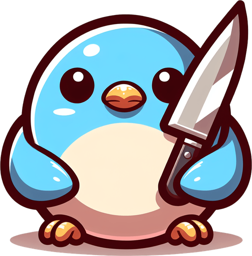 chick. knife. chick hold knife hand. 2D Single Monster. In-Game asset. 2d. Blank background. High contrast. No shadows..