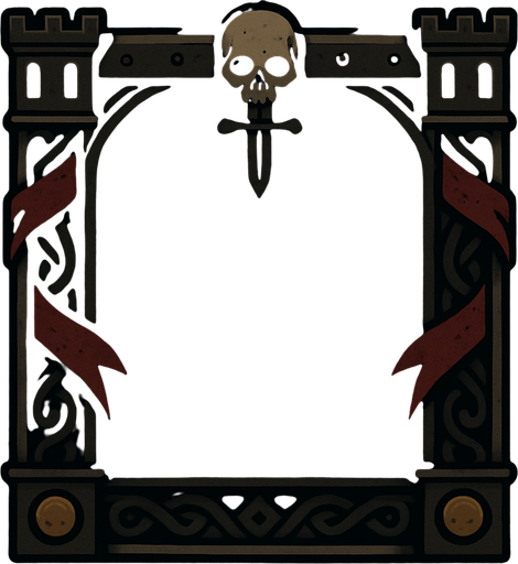 rectangular frame, medevil concept  without text and dark color platte.
In-Game asset.  2d.  High contrast.  No shadows