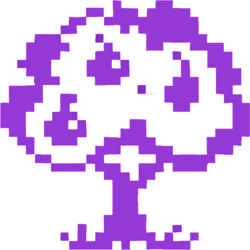 obscurity black purple 8 bits and a fruit tree.
In-Game asset.  2d.  High contrast.  No shadows