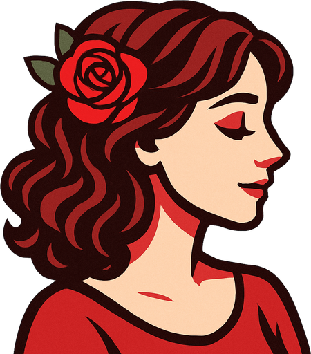 a romantic woman profile photo.
In-Game asset.  2d.  High contrast.  No shadows