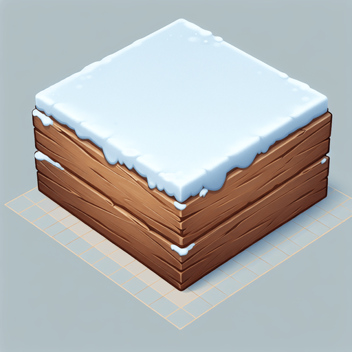 A wooden plan with snow on top edge. In game gui element. Flat front view. Single Game Texture. In-Game asset. 2d. Blank background. High contrast. No shadows.