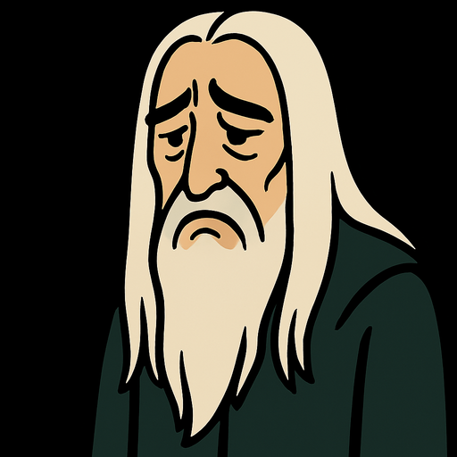 Tamamen aynı sanatsal formda ama parmağını aşağı indirip üzülen SARUMAN olacak