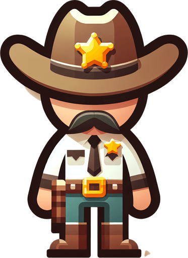 kuş bakışı 2d şerif animasyon.
Single Game Texture.  In-Game asset.  2d.  Blank background.  High contrast.  No shadows