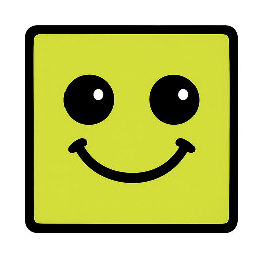 square yellowgreen cube with 2 eyes and smily face inside

In-Game asset.  2d.  High contrast.  No shadows