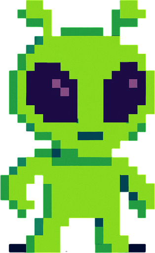 Pixel uzaylı olsun.
In-Game asset.  2d.  High contrast.  No shadows