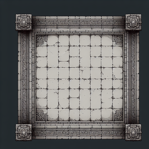 top down temple floor.
Single Game Texture.  In-Game asset.  2d.  Blank background.  High contrast.  No shadows