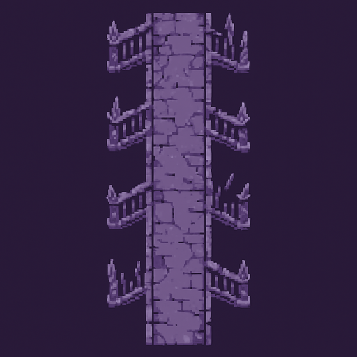 Top down view of a ruined old gray - purple creepy mediavel fance of an overpass. Long run heading straight up and down. pixel art 
Single Game Texture. In-Game asset. 2d. Blank background. High contrast. No shadows.