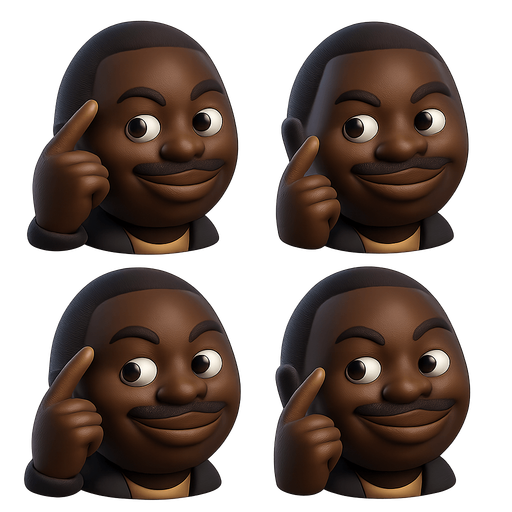 sprite sheet of think smart black guy meme. each face shaped as a marble shaped face made in blender 3D. arrange faces in a 2 by 2 grid