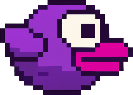 Top şeklinde flappy bird gibi bir kuş çiz ama mor renkli.
In-Game asset.  2d.  High contrast.  No shadows. flapptbird