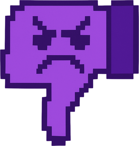 Make a 2d pixel purple dislike sign. Make an angry face.
In-Game asset.  2d.  High contrast.  No shadows