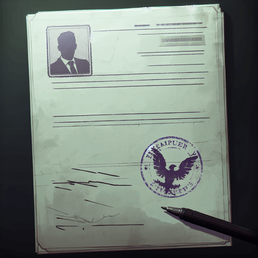 document with out stamp simple.
Single Game Texture. In-Game asset. 2d. Blank background. High contrast. No shadows.