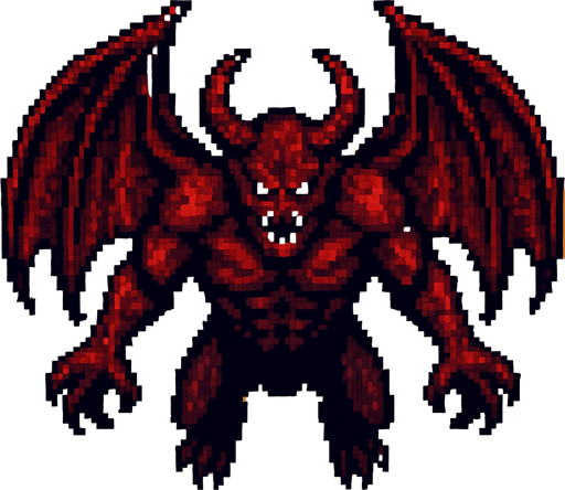 Un mounstro gigante con alas mirado desde arriba en pixel art.
In-Game asset.  2d.  High contrast.  No shadows