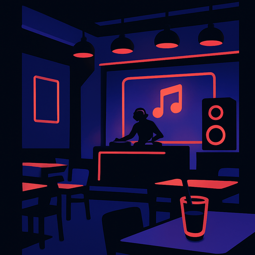 dark mode müzik çalınan mekan.
In-Game asset.  2d.  High contrast.  No shadows