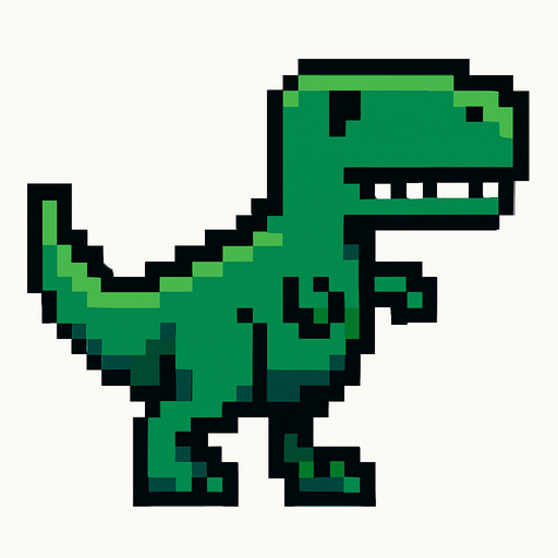 Un dinosaurio pixelar.
In-Game asset.  2d.  High contrast.  No shadows
