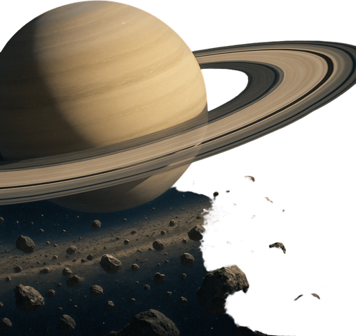 2d realistic anime image about saturn asteroid belt.
In-Game asset.  2d.