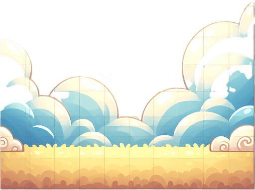 A soft gradient sky transitioning from light blue to white, with subtle fluffy clouds scattered across. The style should be cartoonish and visually appealing.".
Single Game Texture.  In-Game asset.  2d.  Blank background.  High contrast.  No shadows