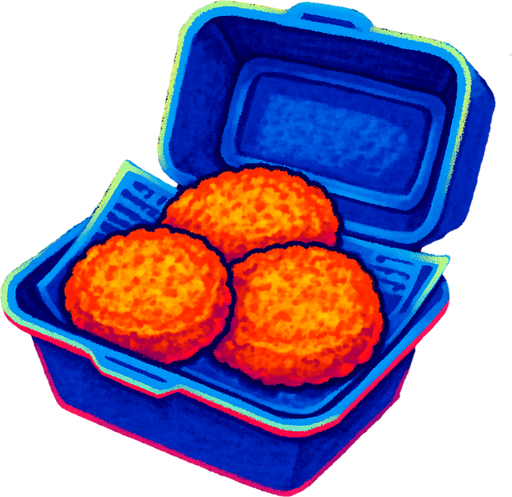 Fish cakes in a to go box.