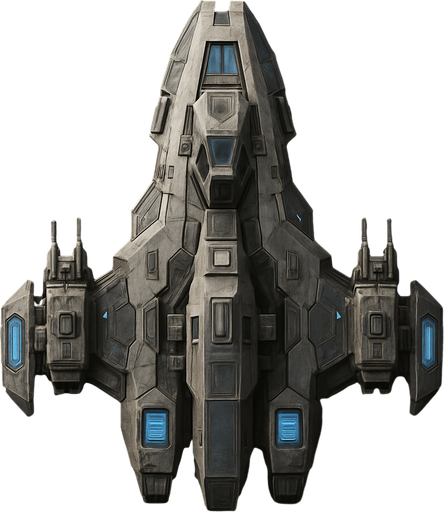 Uzay temalı Savaş Gemisi, gerçekçi, yazısız üstten görünüm. 
In-Game asset.  High contrast.  No shadows