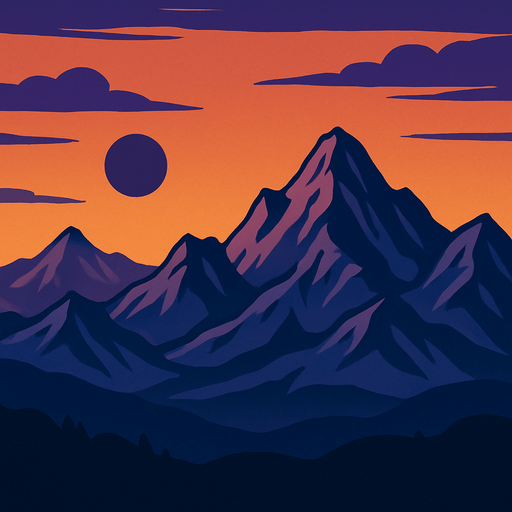Evening image of a mountain range easily looping.
In-Game asset.  2d.  High contrast.  No shadows