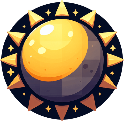 Sun.
Single Game Texture.  In-Game asset.  2d.  Blank background.  High contrast.  No shadows