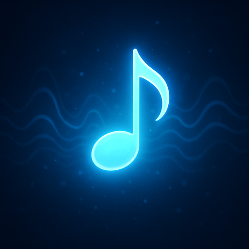 A single glowing blue melody symbol in the center, surrounded by soft blue light, abstract sound waves gently radiating outward, dreamy and minimalistic background, magical atmosphere, high contrast lighting, perfect for a music-themed game, 4K, highly detailed.
In-Game asset.  2d.  High contrast.  No shadows