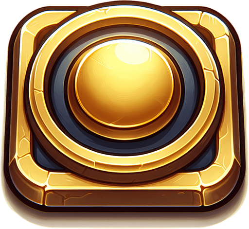 Gold_button_icon.
Single Game Texture.  In-Game asset.  2d.  Blank background.  High contrast.  No shadows