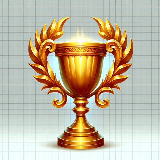 Golden trophy.
Single Game Texture. In-Game asset. 2d. Blank background. High contrast. No shadows.