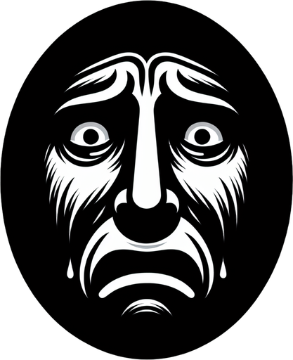 a black oval with a harrased face.