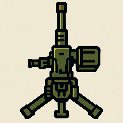 Üstten bakış yere sabitlenmiş silah.
In-Game asset.  2d.  High contrast.  No shadows