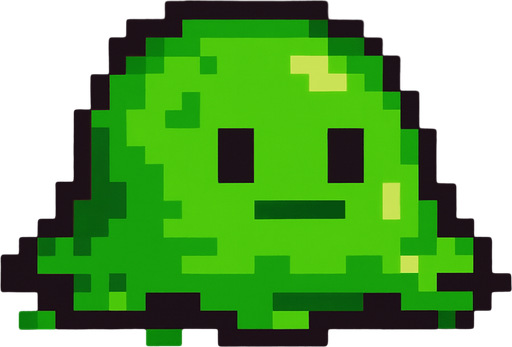 Slime verde, pixelart.
In-Game asset.  2d.  High contrast.  No shadows