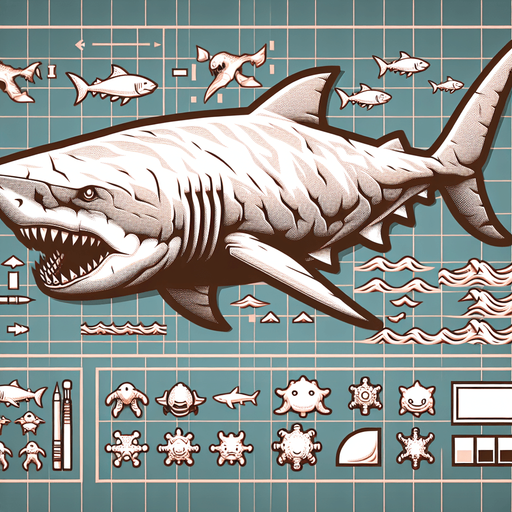 Megalodon shark.
Single Game Texture.  In-Game asset.  2d.  Blank background.  High contrast.  No shadows
