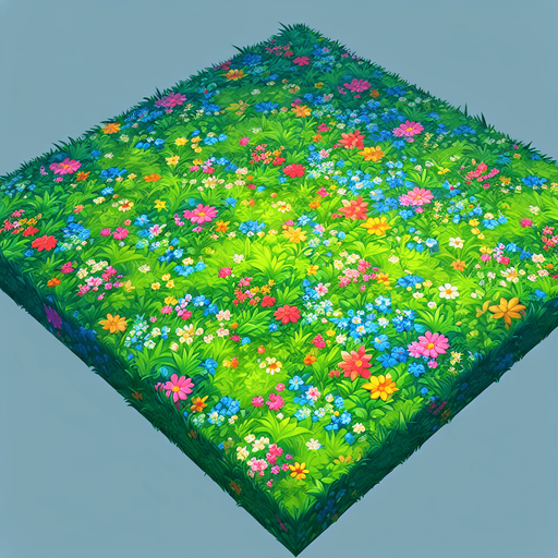 Grass and flower type floore.
Single Game Texture. In-Game asset. 2d. Blank background. High contrast. No shadows.