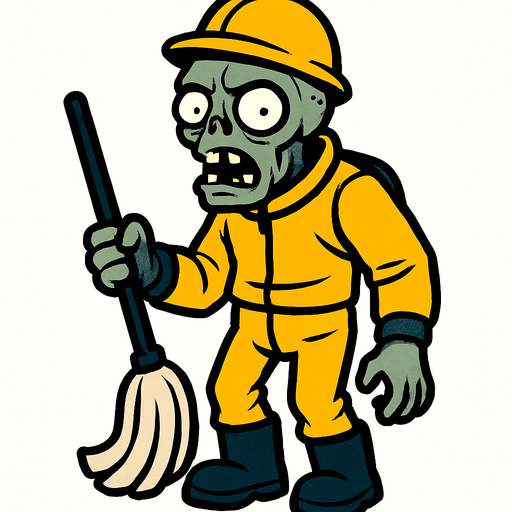 Un zombie con un traje de limpieza.
In-Game asset.  2d.  High contrast.  No shadows