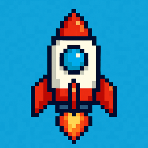 2d pixel art rocket.
In-Game asset.  2d.  High contrast.  No shadows
