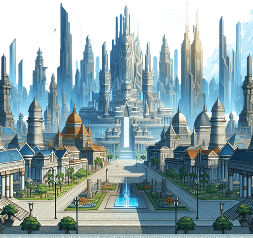 quite empty blue sky day 2D fantasy scifi future majapahit kingdom metro city skycraper
Single Game Texture.  In-Game asset.  2d.  Blank background.  High contrast.  No shadows