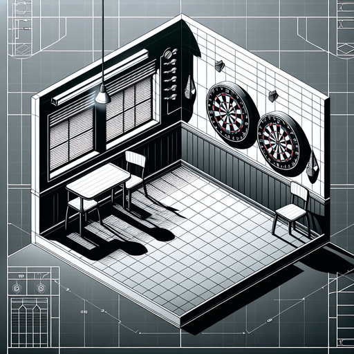 Dart shooting practice room.
Single Game Texture.  In-Game asset.  2d.  Blank background.  High contrast.  No shadows