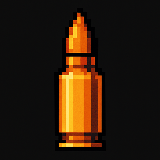 bala de rifle de asalto hecha con pixeles.
In-Game asset.  2d.  High contrast.  No shadows