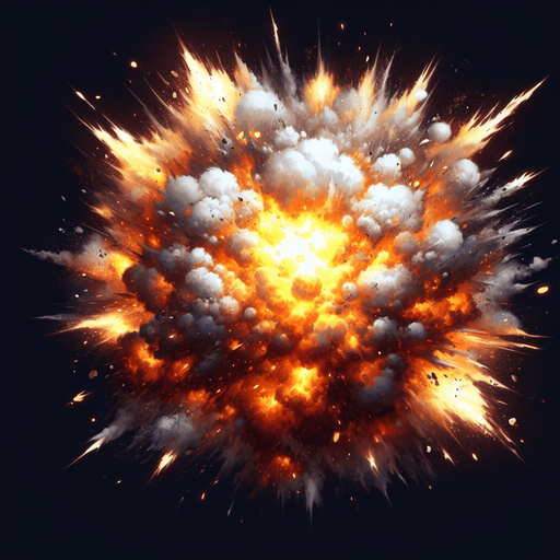 explosion.
Single Game Texture.  In-Game asset.  2d.  Blank background.  High contrast.  No shadows