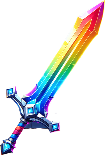 create a rainbow sword.
Single Game Texture.  In-Game asset.  2d.  Blank background.  High contrast.  No shadows