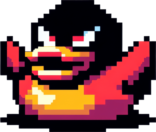 an evil rubber duck.
Single Game Texture. In-Game asset. 2d. Blank background. High contrast. No shadows. 8bit