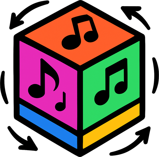 a prismatic rotating cube with notes inside.
In-Game asset.  2d.  High contrast.  No shadows