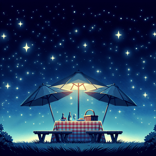 picnic bg in a night sky.
Single Game Texture.  In-Game asset.  2d.  Blank background.  High contrast.  No shadows