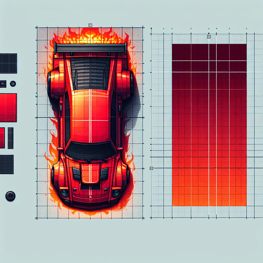 A red color 2D car from top view facing north and a little big.
Single Game Texture. In-Game asset. 2d. Blank background. High contrast. No shadows.