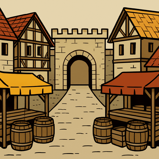 medieval basic city trade ui background.
In-Game asset.  2d.  High contrast.  No shadows