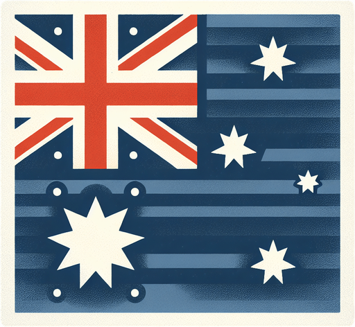 australia flag. flat. simple..
Single Game Texture. In-Game asset. 2d. Blank background. High contrast. No shadows.
