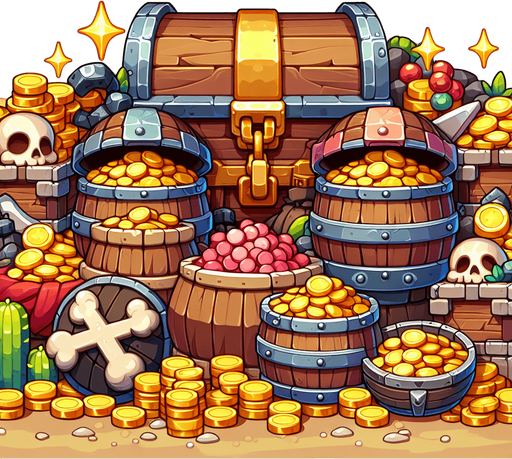 Клад, мультяшный.
Single Game Texture.  In-Game asset.  2d.  Blank background.  High contrast.  No shadows