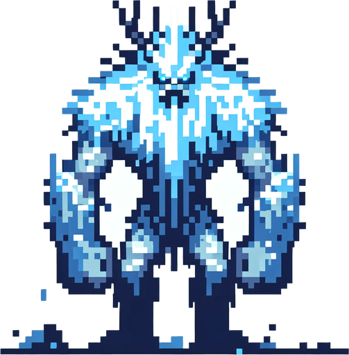 A terrible frost giant enemy sprite. Pixelart. Front view. Single Game Texture. In-Game asset. 2d. Blank background. High contrast. No shadows.