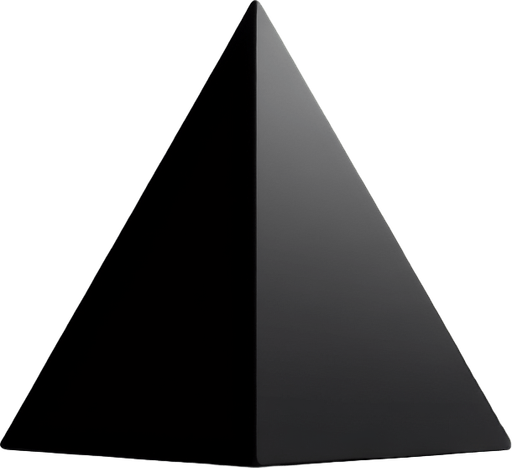 black plastic 3d triangle.
Single Game Texture.  In-Game asset.  2d.  Blank background.  High contrast.  No shadows